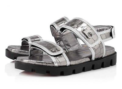 Christian Louboutin Lock Cool Flat Silver Strap Black Platform Dad