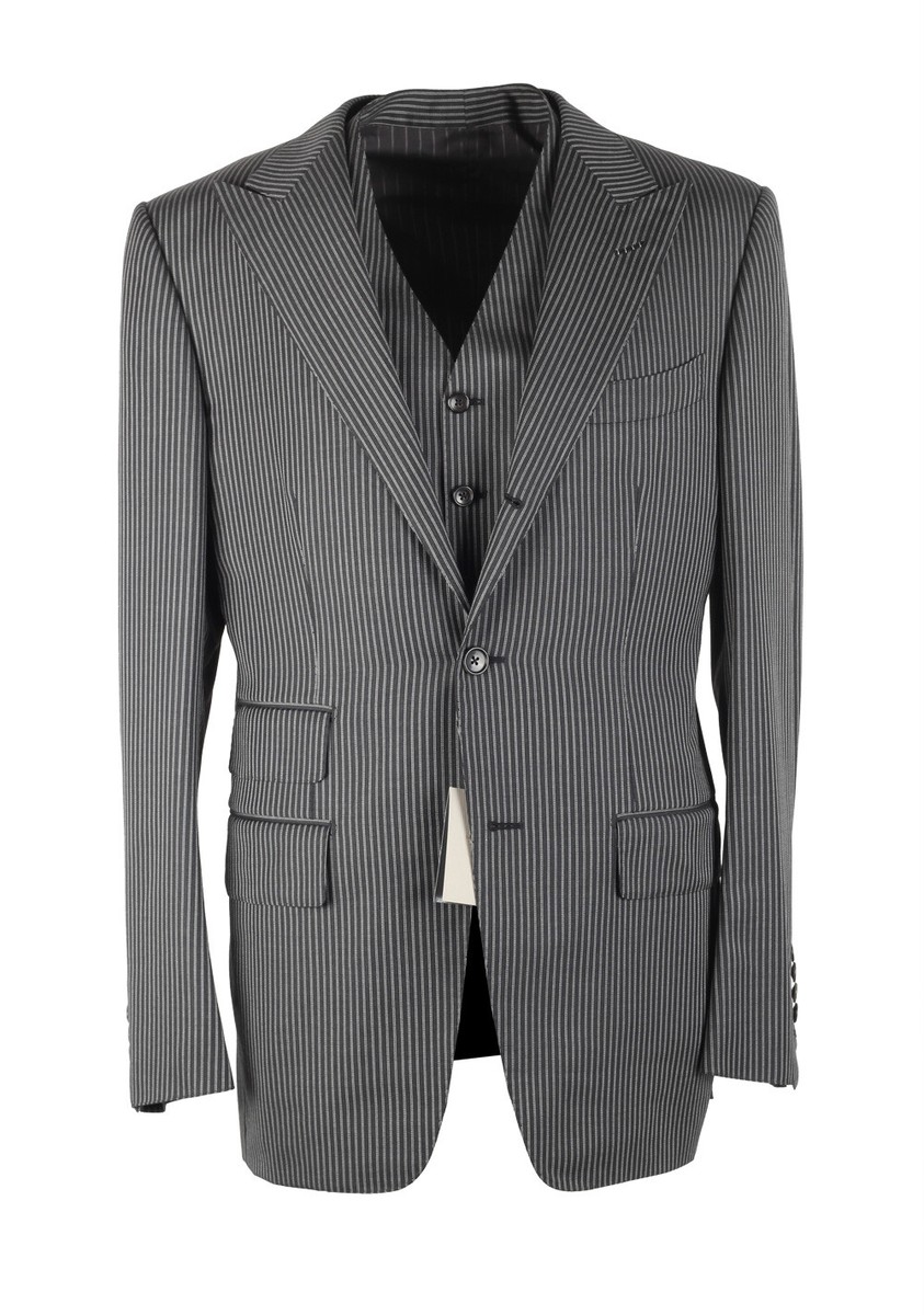 TOM FORD Regency Striped Gray 3 Piece Suit Size 48 / 38R U.S. Wool