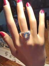 vintage sterling silver blue topaz ribbed ring size 7