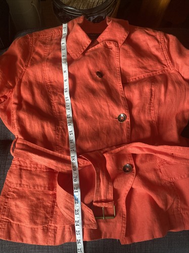 Talbots $298Sz 16P Heavy Irish Linen Orange Trench Coat Style Jacket Blazer NEW - Picture 10 of 21