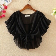 Women Ruffles Chiffon Shrug Bolero Cape Capelet Cardigan Jacket Coat Summer