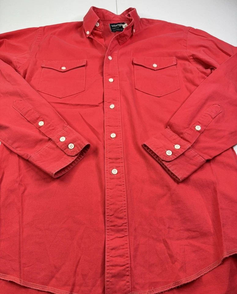 Vtg Wrangler Mens Coral Pink Cowboy Cut X-Long Tails Western Shirt USA Made M-L - Image 2 of 4