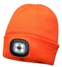 Hunter's Orange Beanie with Rechargeable Light Head Lamp LED Unisex USB
