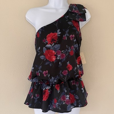 Vintage Y2K NWT Forever 21 Womens Satin Peplum Top Small Floral Dark Romantic