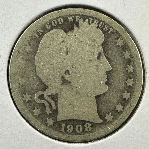1908 25C Barber Quarter, Contains 0.1808oz of SILVER (87427)
