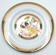 Art of Chokin Plate with 24 Karat Gold and Peacocks made in Japan