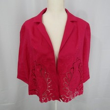 Chico's Jacket Blazer Open Front Shawl Neck Womens 2 Rasberry Pink Lace Linen