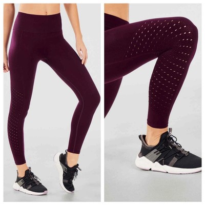 Fabletics Women s Sync High Waisted Perforated 7/8 Purple Athletic Leggings