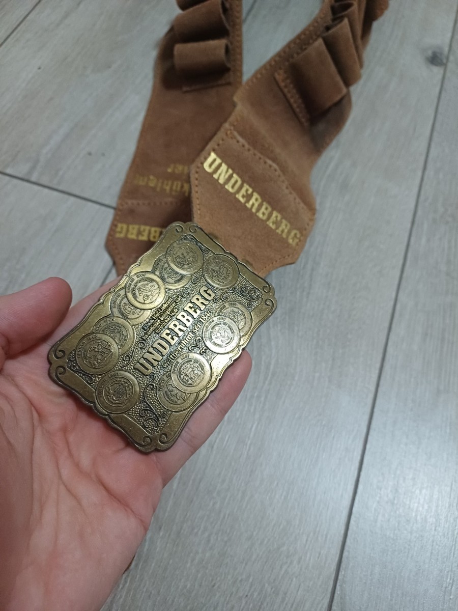 VTG UNDERBERG LEATHER SUEDE GUN BELT BUCKLE BEER BITTER HOLDER