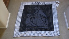 LANVIN PARIS Large Silk Scarf 34" by 34" New w/ Tag Made in Italy Black/ White