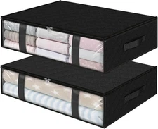 under Bed Storage Bins, 2-Pack 40L Foldable Fabric Storage Bags with Transparent