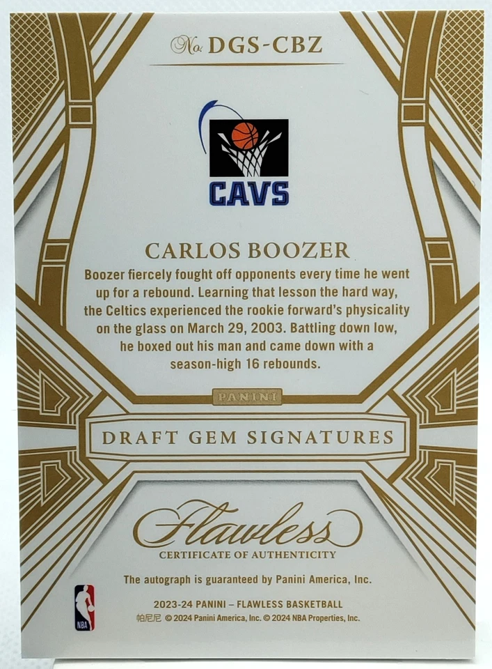 /15 Carlos Boozer Auto 2023-24 Flawless Draft Gem Signatures Autograph Ruby SP - Image 2 of 2