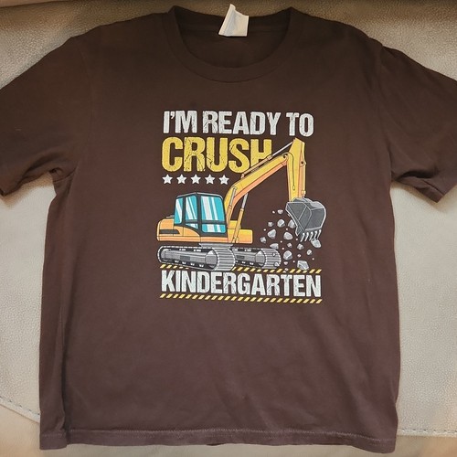 Port & Company Fan Favorite Boys S Brown Ring Spun Crew Tee Excavator Graphic