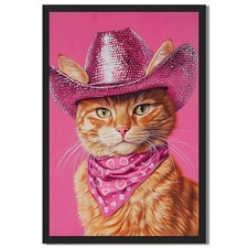 Cowboy Cat Framed Canvas Print Fun Animal Wall Art