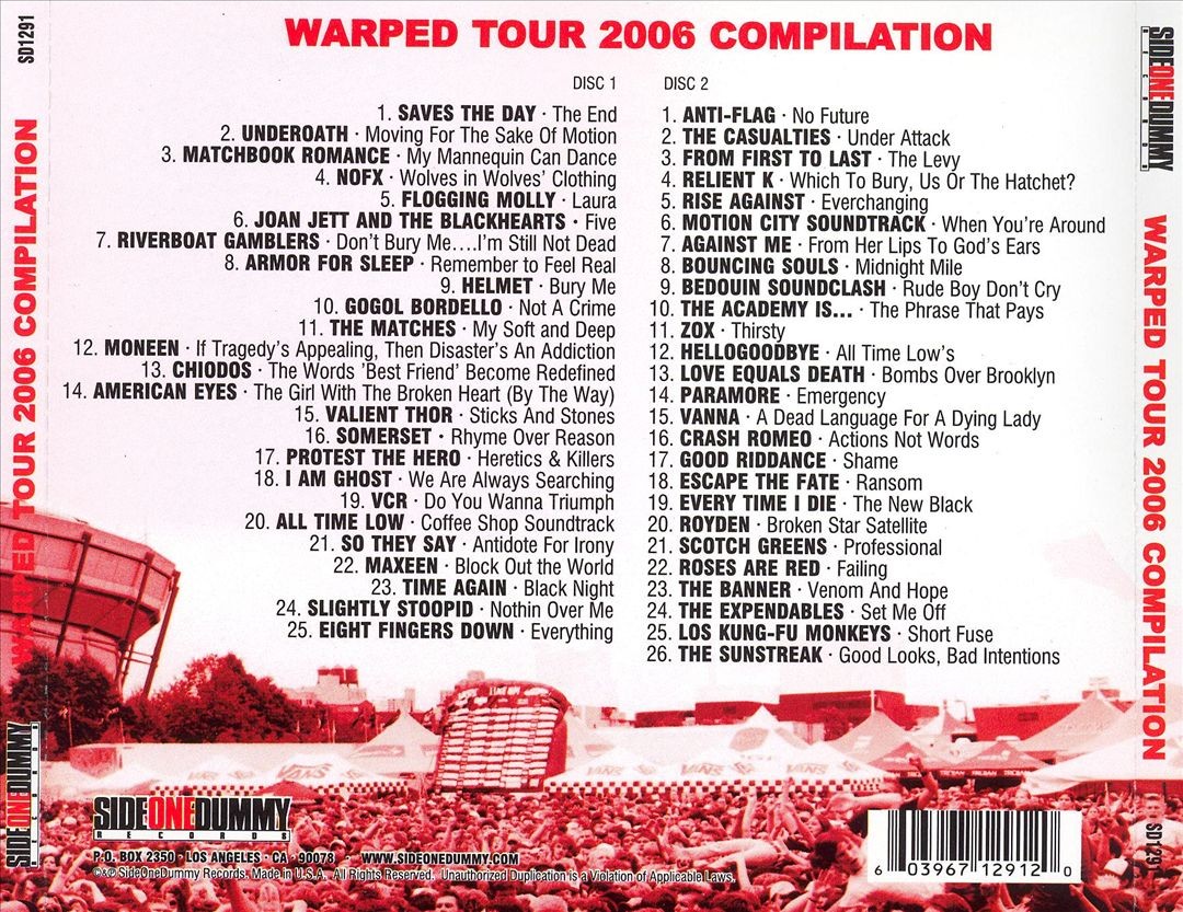VARIOUS ARTISTS WARPED TOUR: 2006 COMPILATION NEW CD