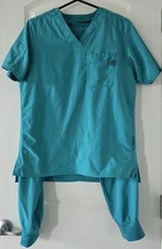 Wonderwink Wink-123 Womens Modern Fit Scrub Set Size S/P  Jogger Pants Teal Blue