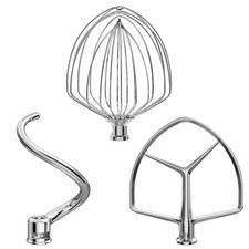3 Pieces Stainless Steel Attachments (7QT Dough Hook,7QT Wire Whip,7QT Flat B...