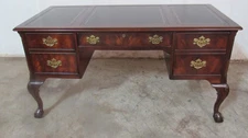 National Mt Airy Mahogany Executive Desk Chippendale Claw Leather Top