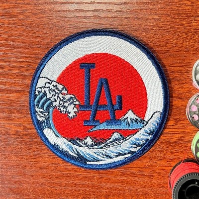 LA Dodgers Patch Baseball Japan Great Wave Red Sun Ohtani Embroidered Iron On 3''