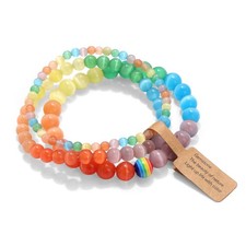 3 PCS Healing Crystal Rainbow Bracelets for Women 8mm Natural Stone Beaded Stret