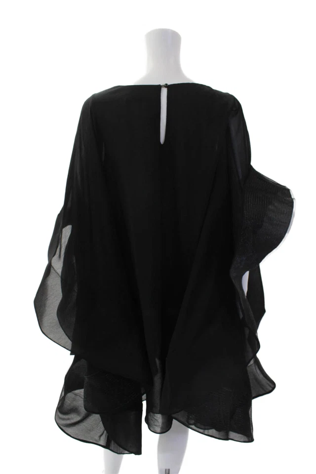 Vestido negro manga murciélago estructurado largo en capas transparente FT Inc para mujer talla 1X Foto 3 de 4