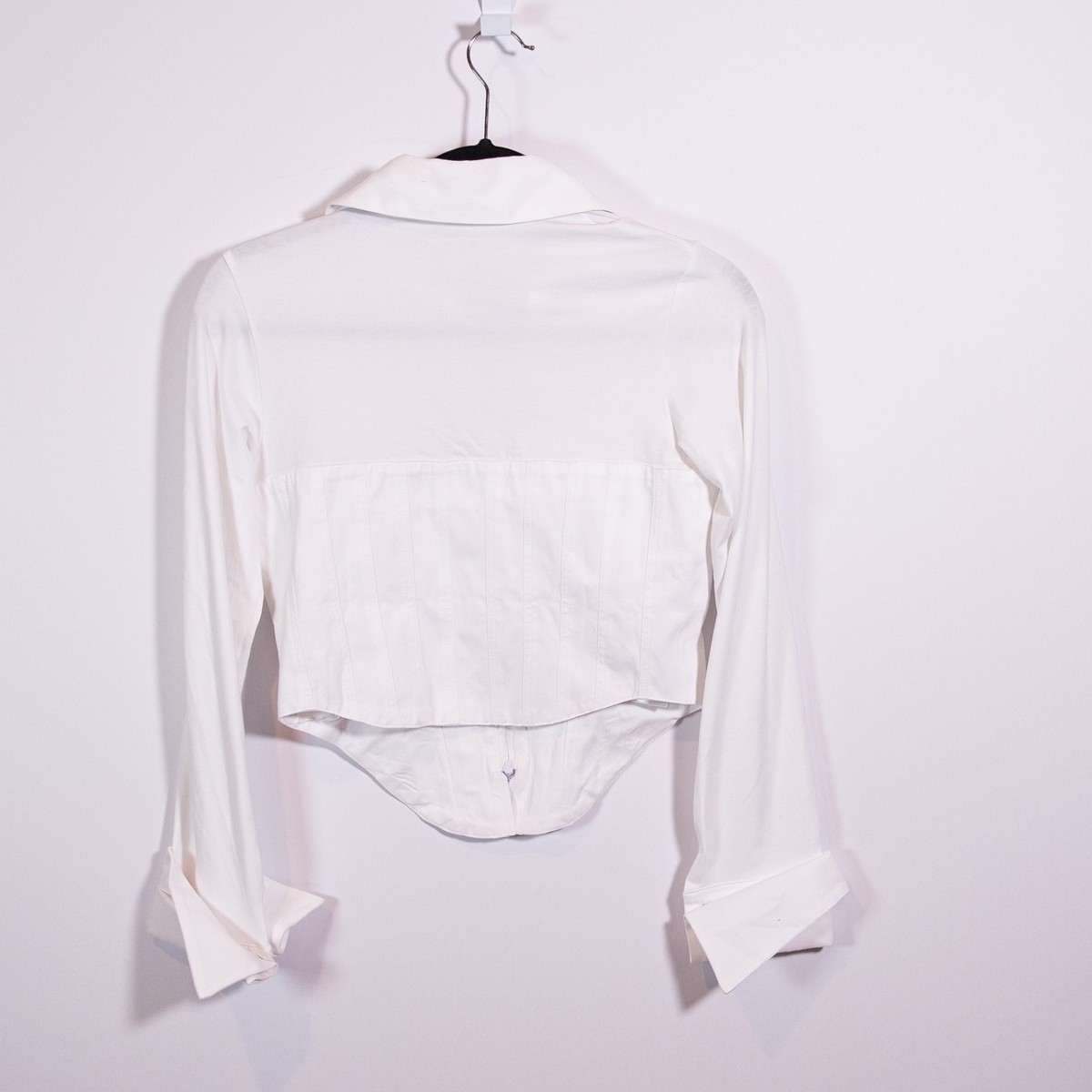 Anne Fontaine Eddie White Long Sleeve Zip Up Jersey Knit Shirt With Pique Corset View 5