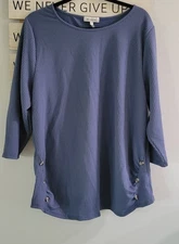 Set the Stage Blouse Women 3/4 Sleeve Round Neck Color Blue Size Plus 1X