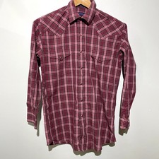 Panhandle Slim Men s Size Medium Western Shirt Pearl Snap 15.5x33 Red Pink