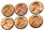 # C2741    U.S.  LINCOLN CENTS,    6   DIFFERENT  DATES   Au.