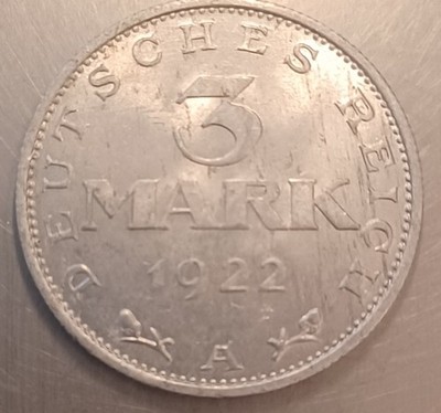 1922A German Weimar Republic 3 Mark AU