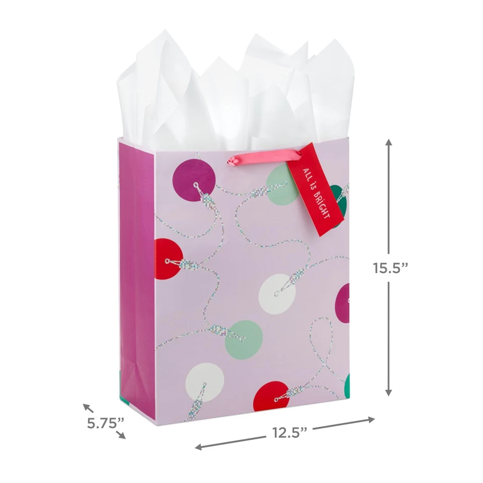 Hallmark 15" Bolsa de Regalo de Vacaciones Extra Grande Luces de Moda Rosa con Pañuelo y Etiqueta Foto 3 de 4