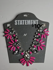 Statement Necklace Pink Rhinestone Crystal  Costume Jewelry Bold Fashion Collar