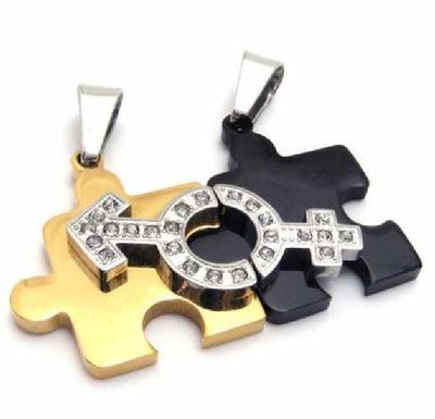 Collier Puzzle Cœur En Acier Inox Pour Couples - 2 Pendentifs + 2 Chaînes Unisexe