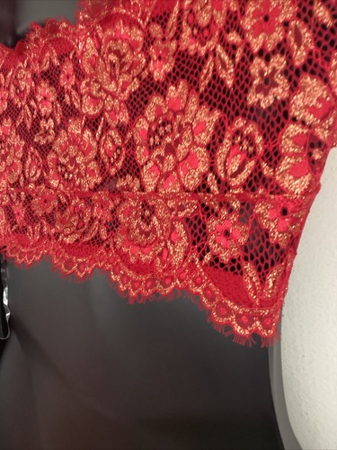 18/20 Bandeau Unlined Crop Top Lingerie RED GOLD Shimmer Lane Bryant Cacique - Picture 6 of 9