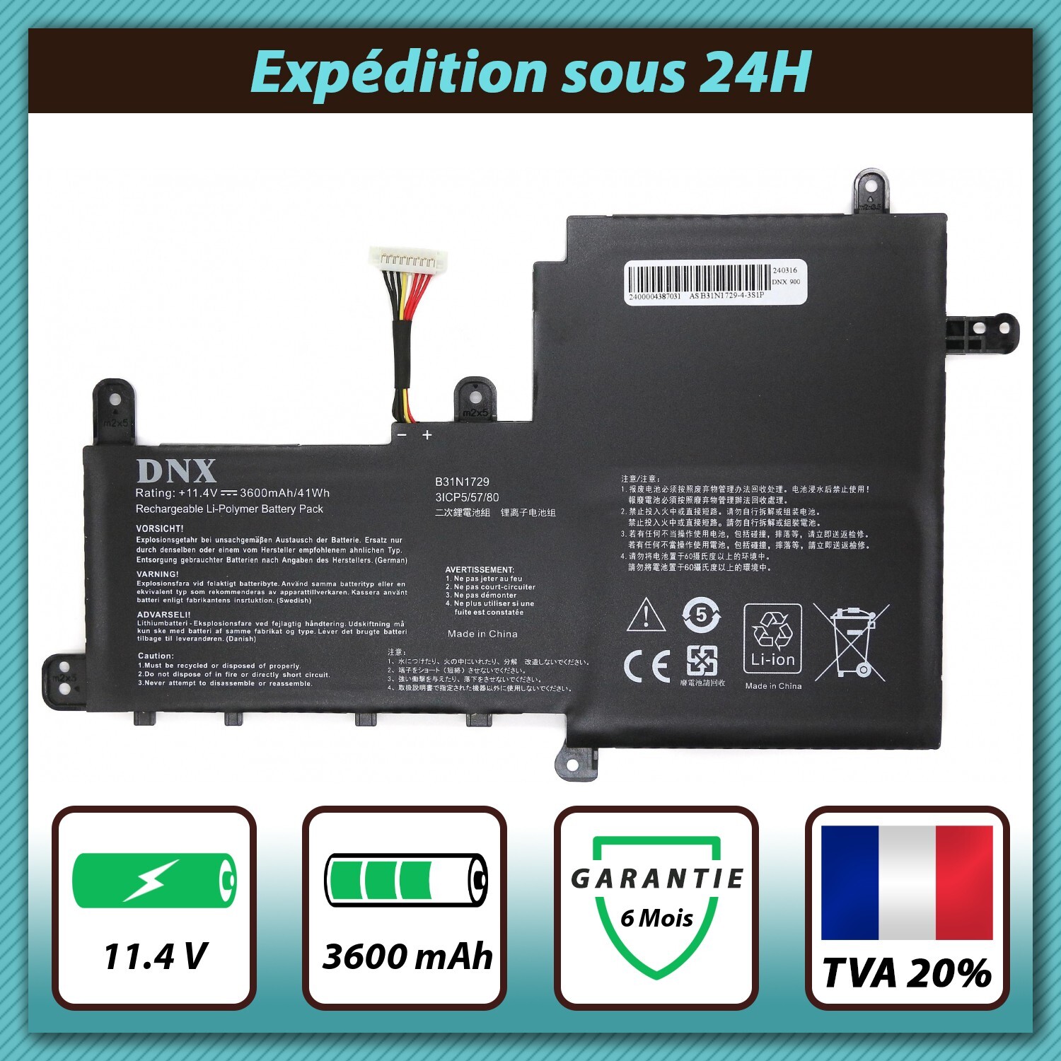 Batterie Asus VivoBook S15 K530FF pour réparer un PC qui ne charge plus