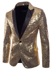 DE Herren Pailletten Sakko Glitzer Blazer Fit Hochzeit Mantel Langarm Anzugjacke