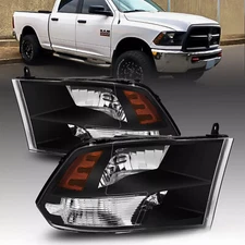 For 2009-2018 Dodge Ram 1500 2500 3500 Quad style Black Headlights/lamps 09-18