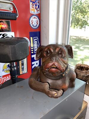 Bulldog Mechanical Piggy Bank Cast Iron Junkyard Dog Harley K9 Collector 5+ LBS!