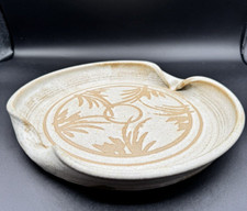Vtg Platter Tray Studio Art Pottery Dish Beige Glaze Signed Troyer 12.5x 1.5