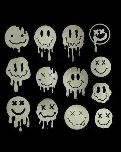 Glow In The Dark Vinyl Decal Smiley Face Drip Effect Lit Studio Decor Full Sheet - Picture 8 of 46