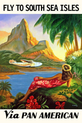 AIRPLANE PLANE FLY TO SOUTH SEA ISLES TRAVEL TRIP TOURISM VINTAGE POSTER REPRO