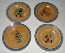 EX DISNEY1930's4PC PAINTED"MICKEY MOUSE CHINA TEA SET"-SCARCE 4 3/8" 3TONE PLATE