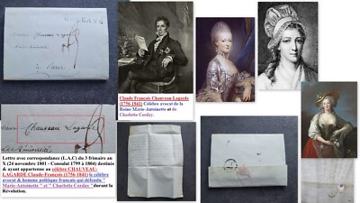 Brief 1801 an CHAUVEAU-LAGARDE den Anwalt, der MARIE-ANTOINETTE und CORDAY verteidigen wird