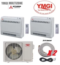 YMGI 24000 BTU (12K+12K) 2 Zone Ductless Mini Split floor Mount with lineset MAQ