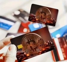 Lot x2 BITCOIN Crypto Skin Cover Opaque Glitter Copper Credit Debit Card Sticker