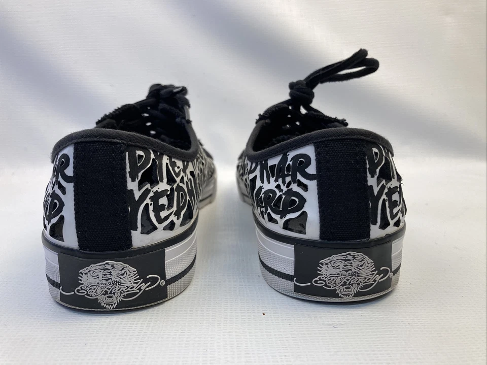 Ed Hardy Low Top Cut-Out Sneaker Shoes Size 10 Black White 11SDE101W EUC Low - Image 4 of 4