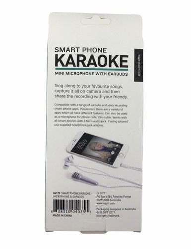 IS GIFT SMART PHONE KARAOKE Mini Microphone with Earbuds Sing/Record - Silver - Picture 2 of 3