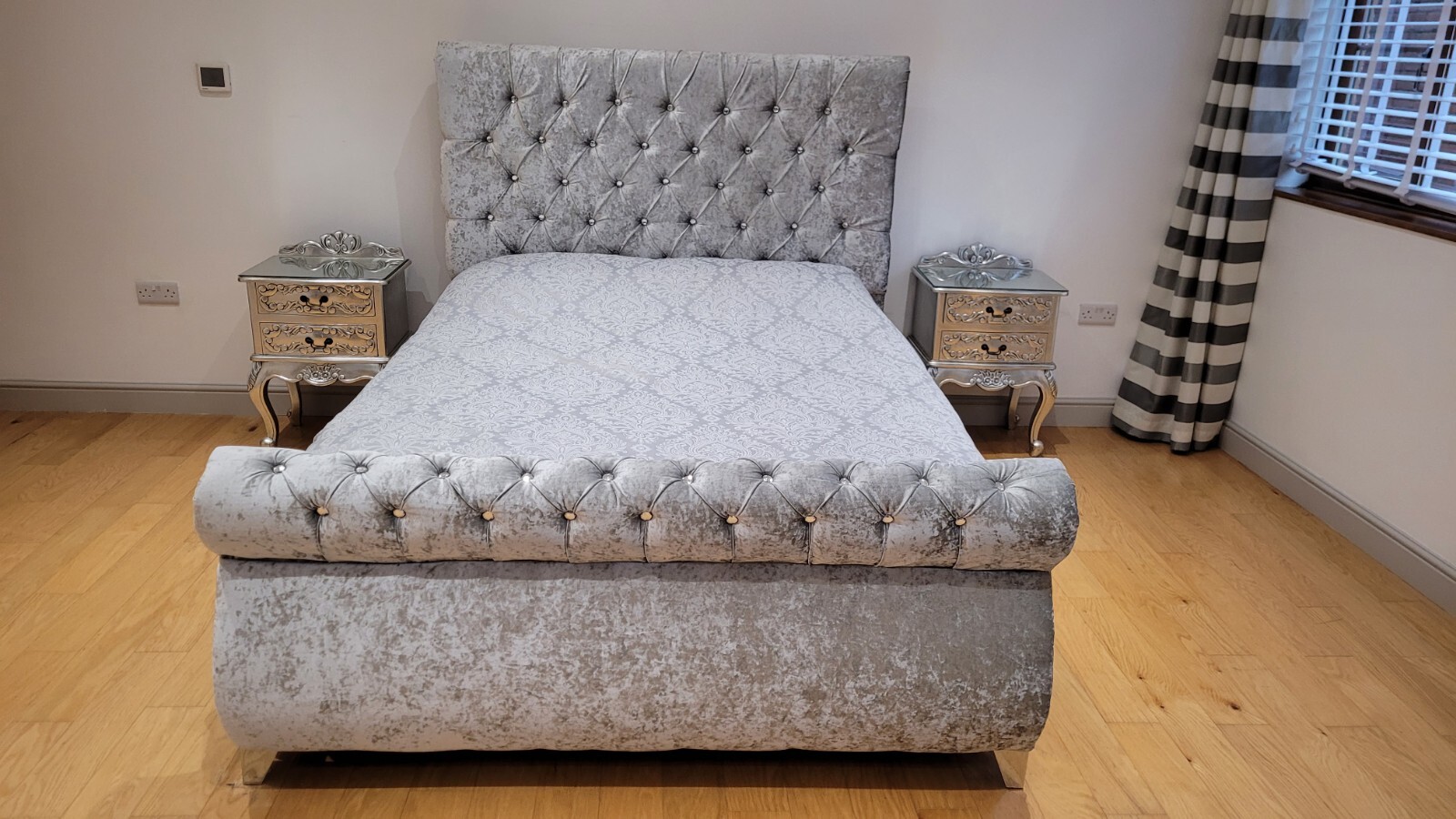 Grey/silver Upholstered Velvet King Size Bed eBay