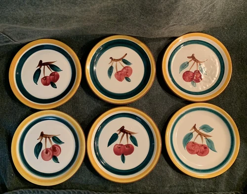(6) Stangl Pottery FRUIT  5” Coaster/Ashtray Hand Painted Cherries EUC
