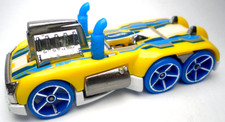 2012 HOT WHEELS SEMI-PSYCHO YELLOW 1:64 DIECAST 3 1/4" CAR W BLUE WHITE & CHROME